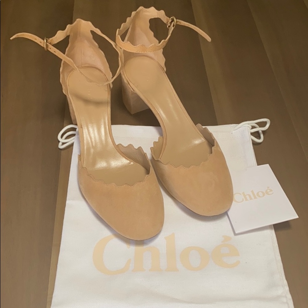 Chloe nude suede ankle strap pumps (Lauren)